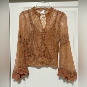 Elegant Lace Women Top in Tan